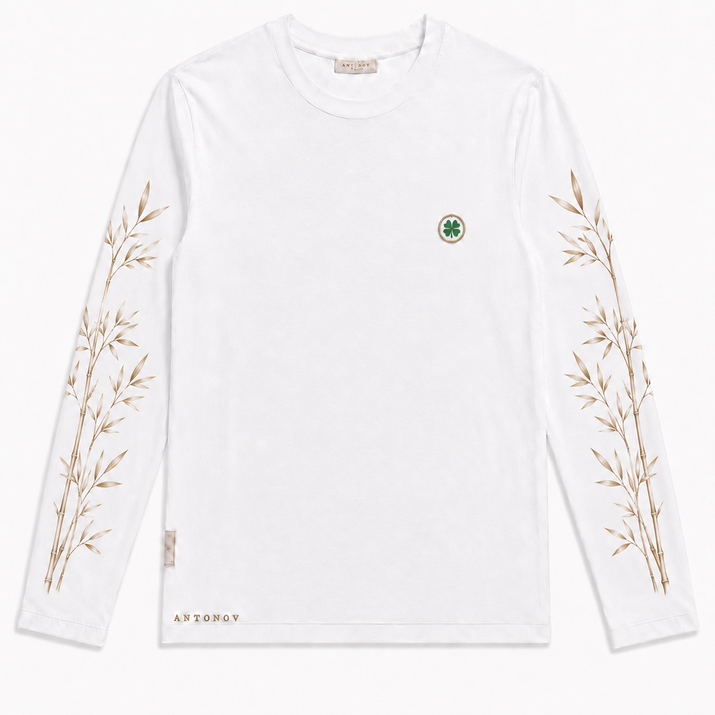 Clover Long Sleeve Tee is a premium white long-sleeve T-shirt
