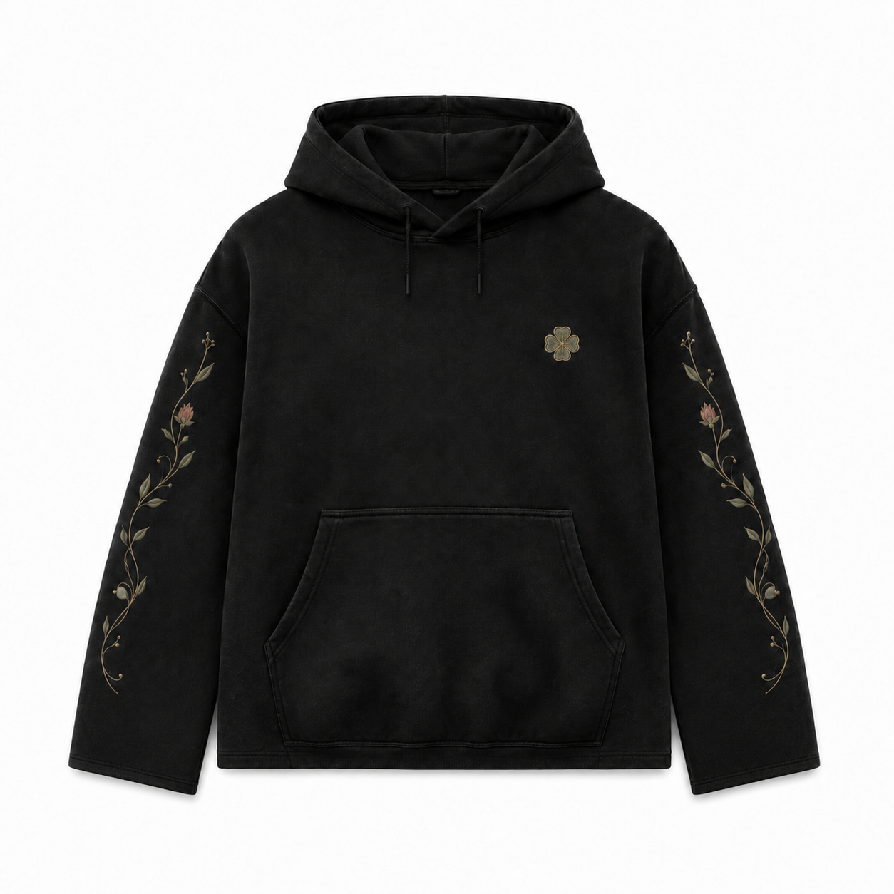 MAX LUCK Botanical Luck Hoodie — Washed Black